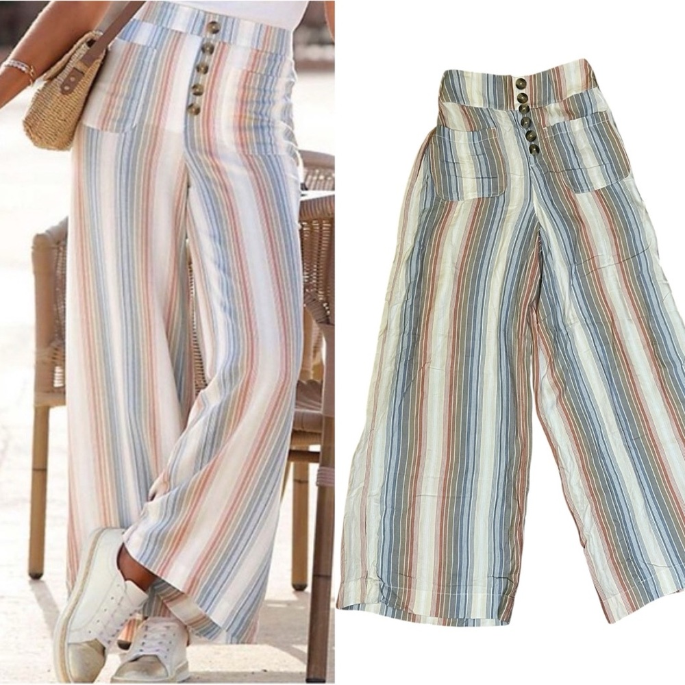 American Eagle Wide Leg Pull On High Waisted Palazzo Pants XXS Striped